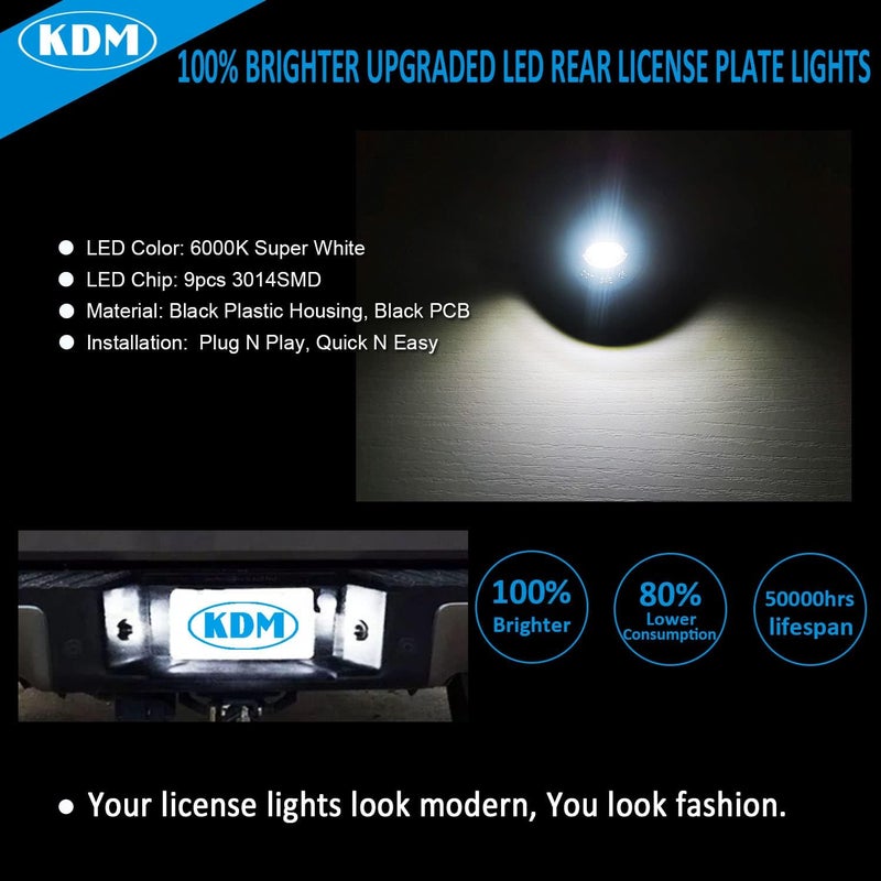 KDM LED License Plate Lights Fit for Ford F-150 F250 F350 F450 F550 Heavy Duty Ranger Explorer Bronco Excursion Expedition Rear Tag Lamp Pickup Truck,6000K White 2Pcs Pack - Image 2